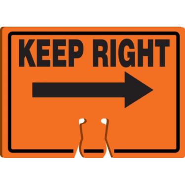 Imagem de Accuform Placa de aviso de cone de trânsito de plástico FBC772, Keep Right (flecha)", 25,4 cm de comprimento x 35,5 cm de largura x 0,2 cm de espessura, preta sobre laranja