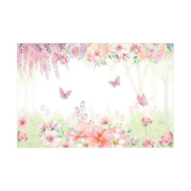 Imagem de Painel de lona Portal Flores e Borboletas Aquarela Clarinho - Fabrika 