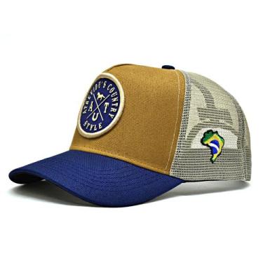 Imagem de Boné Trucker Telinha Brasão Agro Atrevidu's Country Style, Ocre com az