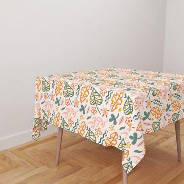 Imagem de Toalha De Mesa Quadrada 4 Lugares Tecido Oxford Flores - 140x140cm - C