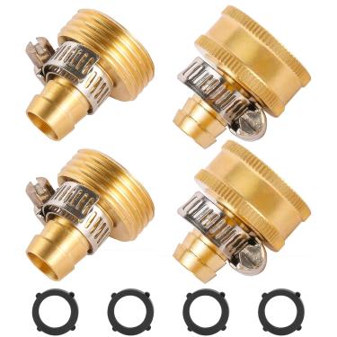 Imagem de REGNHLIF 2 conjuntos de conectores de mangueira de jardim de latão kit de reparação com grampo inoxidável, serve para mangueira de água de 1,27 cm