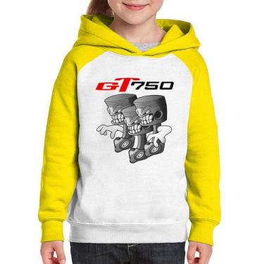 Imagem de Moletom Infantil Moto GT 750 Pistões - Foca na Moda, Branco, Amarelo, 