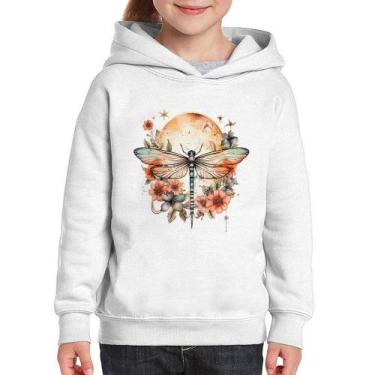 Imagem de Moletom Infantil Libélula, Lua e Flores - Foca na Moda, Branco, 8