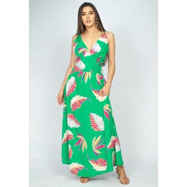 Imagem de Vestido Longo Andirá Viscose Amarração nas Costas Filodendro Verde - A