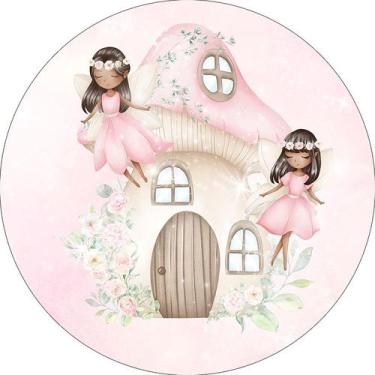 Imagem de Painel De Festa Redondo 1,50x1,50 - Fada Cogumelo com Flores 014 - Via