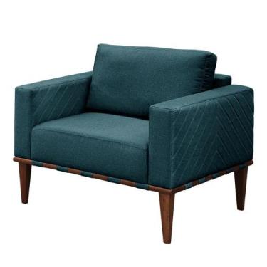 Imagem de Poltrona Bella Luxo Madeira Maciça Castellar Móbile, Linho Azul