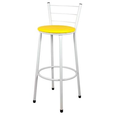 Imagem de Banqueta Alta Para Cozinha Branca Assento Amarelo - Laumar
