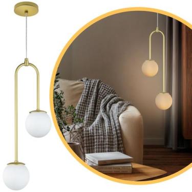 Imagem de Pendente Lustre Luminária Dourado Canne Globo Vidro Fosco - Az Casa De