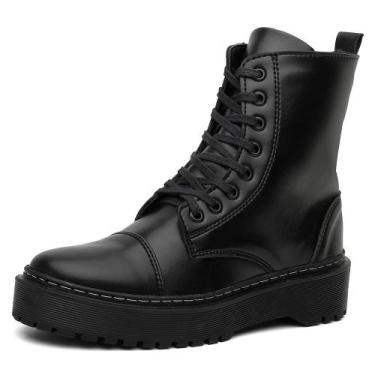 Imagem de Bota Coturno Hfast Shoes Cano Medio Lisa com Sola Tratorada Ziper e Ca