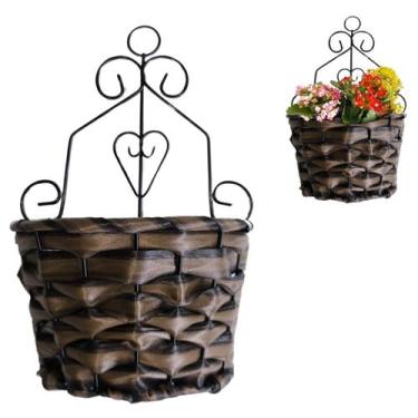 Imagem de Vaso Suporte Cesta de Fibra Palha para Pendurar Flores 24cm - Equipe Y