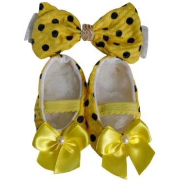 Imagem de Sapatinho + faixa tiara bebê menina - Duda Baby Shop, Amarelo bolinha
