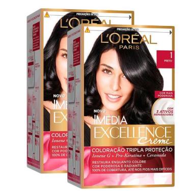Imagem de Kit 2 Tintura Creme Imédia Excellence L'oréal Preto 1 Kit