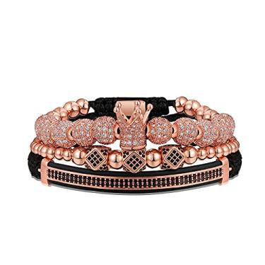 Imagem de Bracelete WFYOU Imperial Crown masculino com contas de zircônia cúbica de ouro 18 quilates, pingente masculino de presente de luxo