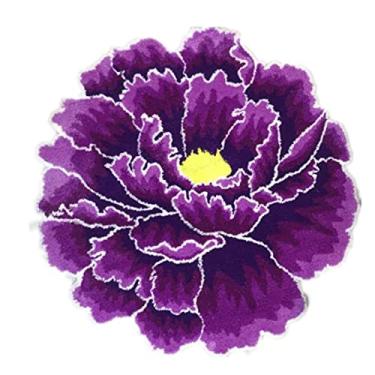 Imagem de Tapetes de área em forma de flor de peônia roxa tapete redondo macio de pelúcia fofa para quarto cozinha banheiro sala de estar fazenda tapete felpudo floral grosso 23,6 polegadas x 23,6 polegadas