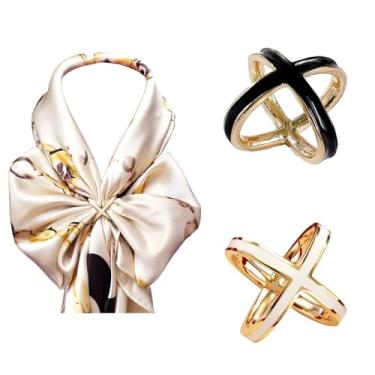 Imagem de SYWDUDUCLT 2 anéis de cachecol para mulheres, fivela de cachecol de metal da moda, preto/branco, Medium, Material de liga de zinco, liga de zinco.