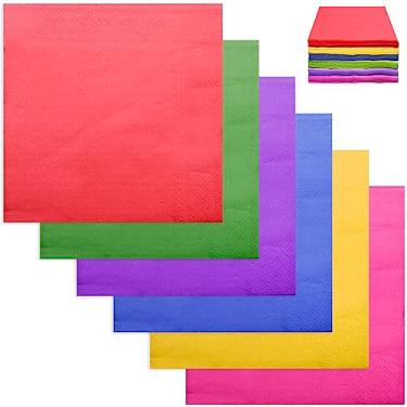 Imagem de YASYU Guardanapos de papel de festa coloridos descartáveis, guardanapos coloridos arco-íris, guardanapos de coquetel, almoço, bebidas, guardanapos de papel de cor mista, 2 camadas, 33 x 33 cm