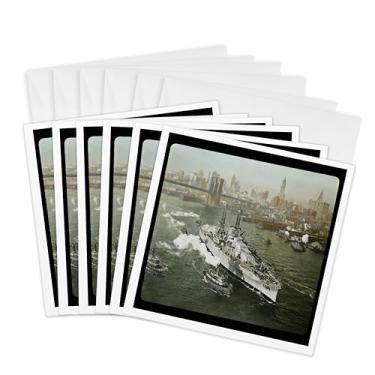 Imagem de 3dRose Navio de batalha americano da Segunda Guerra Mundial no rio Hudson New York City - Cartões comemorativos, 15,24 x 15,24 cm, conjunto de 6 (gc_16088_1)