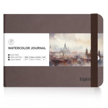Imagem de Lightwish Caderno de aquarela, 100% algodão, prensado a frio, pequeno caderno de desenho de papel aquarela, 13 x 9,5 cm, 20 folhas (63,5 kg/300 gsm), sem ácido para aquarelas, guache, acrílicos