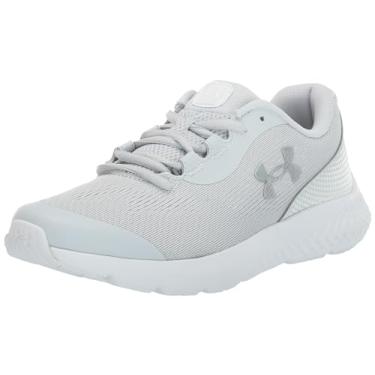 Imagem de Under Armour Tênis de corrida feminino Grade School Charged Rogue 4, (100) cinza halo/branco/iridescente, 19