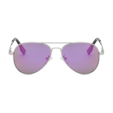 Imagem de EYLRIM Óculos de sol aviador polarizados pequenos para meninos e meninas, lentes de proteção UV400 de 52 mm (B1 prata/roxo espelhado)