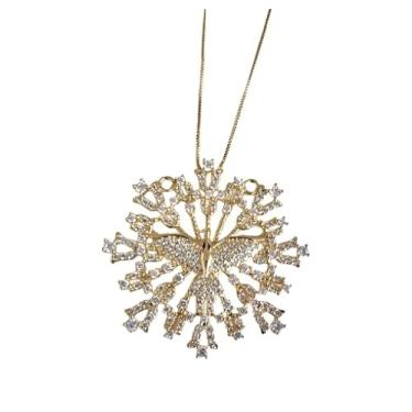 Imagem de Colar Divino Espírito Santo com Zircônias, Banhado a Ouro 18K, 49 cm, Pingente 5 × 5 cm