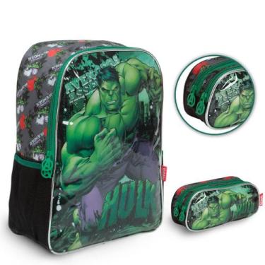 Imagem de Kit Mochila Infantil Grande Com Estojo Incrível Hulk Menino - Plike