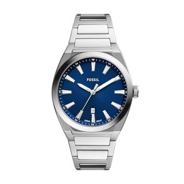 Imagem de Fossil Relógio social masculino Everett de aço inoxidável de quartzo, Prata/azul, Relógio de quartzo