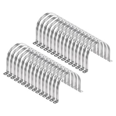 Imagem de HARFINGTON 20 braçadeiras de conduíte de 120 mm, braçadeira de tubo M120 U, correia rígida de aço inoxidável, suporte em forma de U com dois furos para fixação de fio de mangueira de tubo