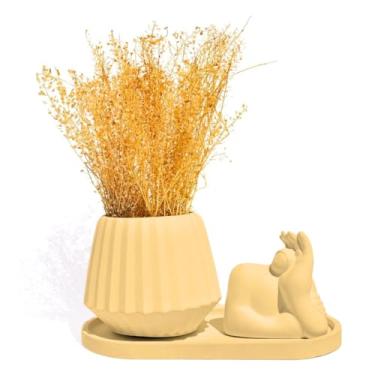 Imagem de Vaso Decorativo Cj 3pçs Diamante Estátua Gigante e Bandeja (Amarelo)