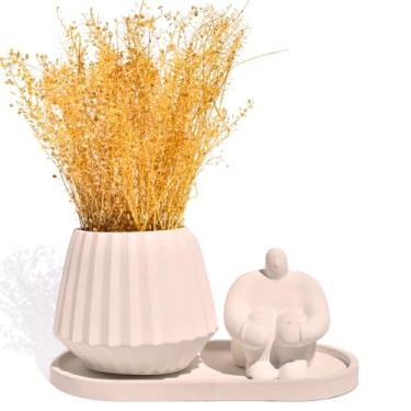 Imagem de Kit Decorativo 3pçs Vaso Diamante Estátua Gigante e Bandeja (Palha)