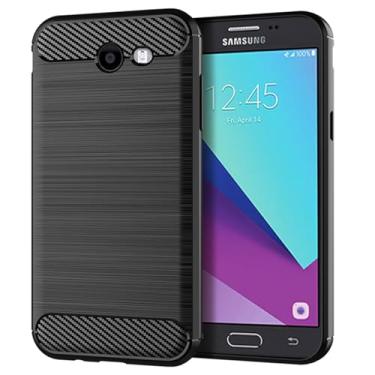 Imagem de GTBDEKI Capa para Galaxy J3 2017/Galaxy J3 Prime 2017/Galaxy Amp Prime 2, capa traseira de silicone fino à prova de choque de fibra de carbono resistente TPU macio para Samsung Galaxy J3 2017 preta