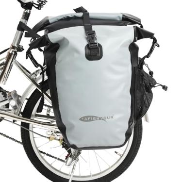 Imagem de AFISHTOUR Cestos de bicicleta à prova d'água - Sacos de selim de 25 L para rack traseiro de bicicletas - Bolsa de bicicleta para mercearia, laptop (cinza, 1 par)