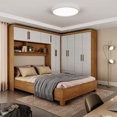 Imagem de Guarda Roupa Casal Modulado 5 Portas com Cama Hercules 4 Portas 4 Gavetas Cinamomo com Off White