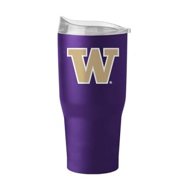 Imagem de Logo Brands Copo de aço inoxidável NCAA Washington Huskies 850 g com revestimento em pó – isolado, mantém as bebidas quentes/frias por horas, tampa deslizante de lábio alto