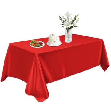 Imagem de KINREEB Toalha de mesa de cetim 147 x 260 cm, toalha de mesa retangular lavável, capa de mesa de tecido liso, decoração de mesa de seda brilhante para jantar, cozinha, festa, casamento, banquete,