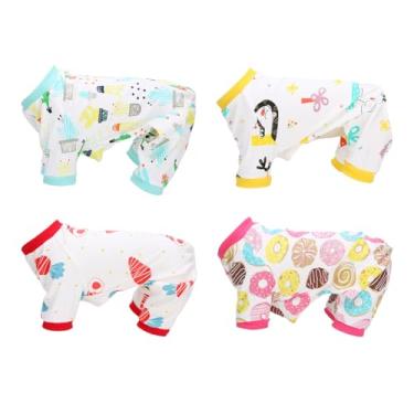 Imagem de Macacão para animais de estimação, 4 lindos pijamas de algodão macio para cães roupas para cães macacões elásticos fáceis de usar para cães pequenos e gatos