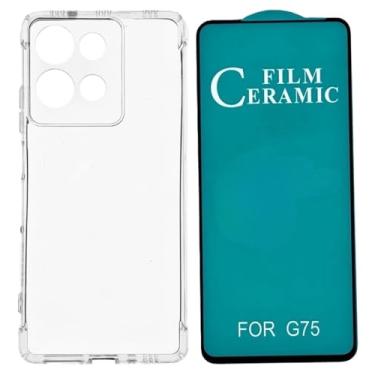 Imagem de Capa Capinha Anti Impacto + Película de Ceramica 9D, silicone transparente clear com bordas reforçadas e flexível com efeito cristal. Compátivel com Moto G75