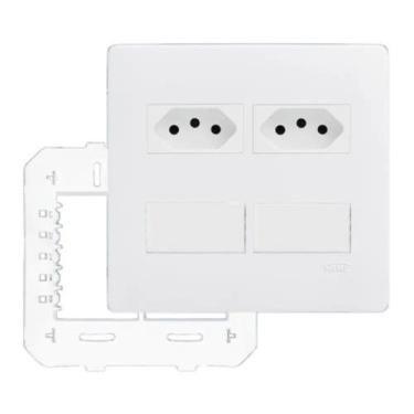 Imagem de Conjunto 4x4 Tomada Dupla 10a + 2 Interruptor Simples Branco - Fame
