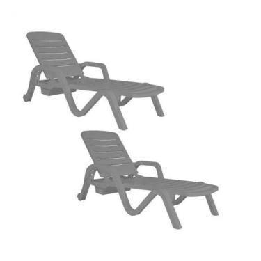 Imagem de Espreguiçadeira de Plástico Toronto Cinza Empilhável Kit 2Un - GardenL
