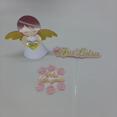 Imagem de Topo de Bolo Batizado Menina 3d flores personalizado - MIWL ART