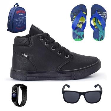 Imagem de Tênis Botinha Infantil Masculino Casual Cano Alto Confortavel + Mochila + Chinelo + Oculos + Relogio-Masculino
