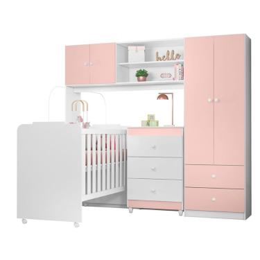 Imagem de Quarto Infantil Sofhia com Conjugado e Cômoda Ternura e Berço Amore Cor Branco e Rosa - Peternella