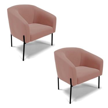Imagem de Cadeira Sala De Jantar Pé De Ferro Preto Kit 2 Stella Veludo D03 - D'rossi Cor Rose