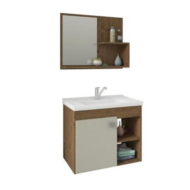 Imagem de Conjunto Armário Para Banheiro Bia Com Espelheira E Pia Mgm Móveis Amêndoa/Branco Amêndoa/Branco