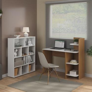 Imagem de Kit 2 Peças com Escrivaninha com Nichos e Estante para Livros 10 Nichos
