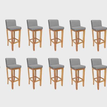 Imagem de Kit 10 Banqueta Alta Com Encosto Aila Balcão Bistrô Base Madeira Maciça Sintético Cinza - Ahz Móveis