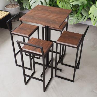 Imagem de Conjunto Mesa Alta Bar Bistrô Quadrada Imbuia 4 Banquetas Confort Industrial Black