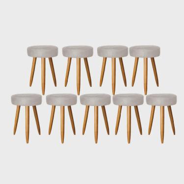 Imagem de Kit 09 Banqueta Alta Julia 50cm Bar Cozinha Balcão Bistrô Pé Palito Rústico Tecido Sintético Bege - Ahz Móveis