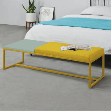 Imagem de Calçadeira Recamier Londres 160cm Industrial Dourado Suede Amarelo Tampo Quadrado mdf Verde - Ahz Móveis
