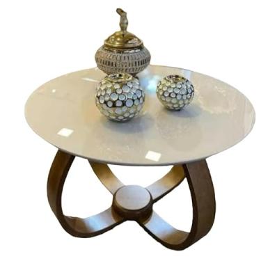 Imagem de Mesa de Centro Sala Decorativa Redonda com Vidro 60 Centímetros Pé 35 cm(OFF WHITE)